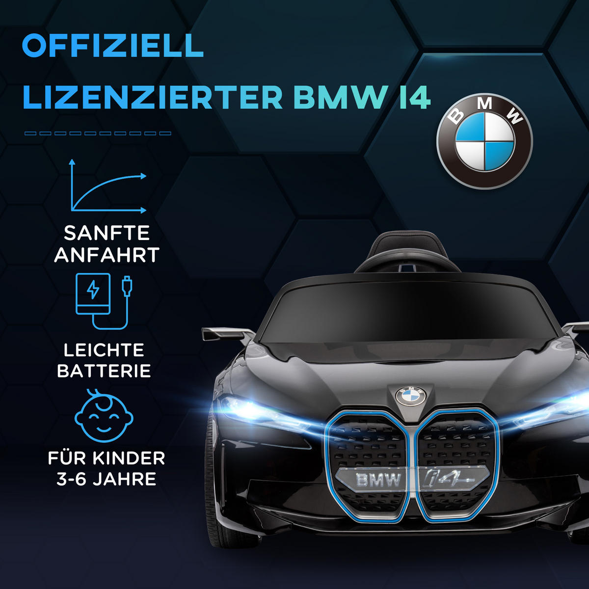 KINDER ELEKTROAUTO, Schwarz/Weiß, Kunststoff+ Eisen - Schwarz, Metall (115/67/45cm) - HOMCOM