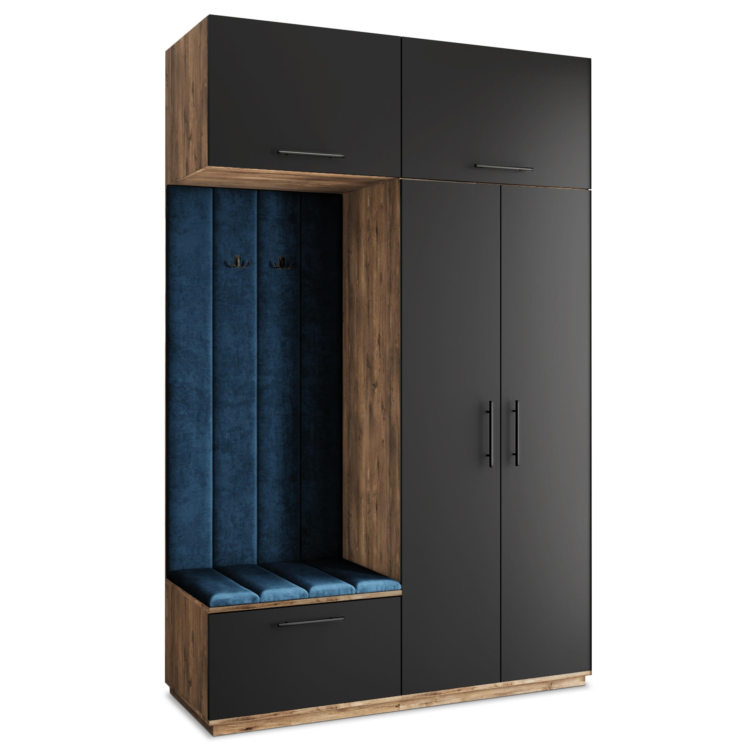 GARDEROBENSCHRANK REMA 150/240/60 cm Modern Garderobe-Set Eiche Lefkas - Blau/Eichefarben, Holzwerkstoff (150/240/60cm) - MASSENO