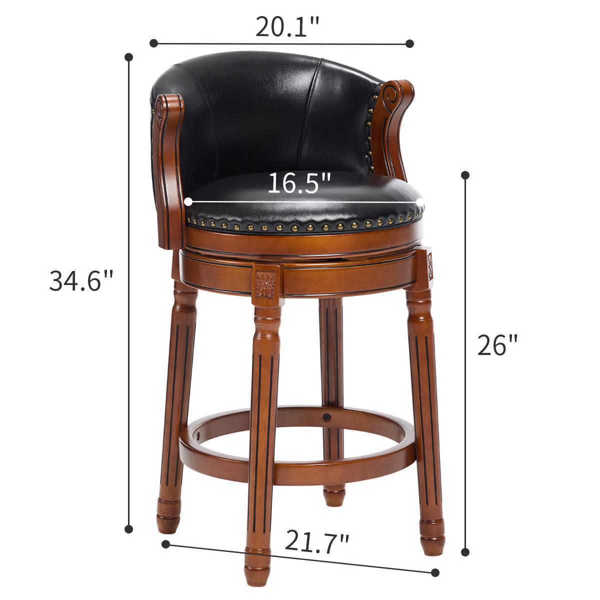 BARHOCKER 1er-Set Schwarz mit Echtleder und Rückenlehne - Schwarz, Holz (54.8/96/54.8cm) - PANGIVO