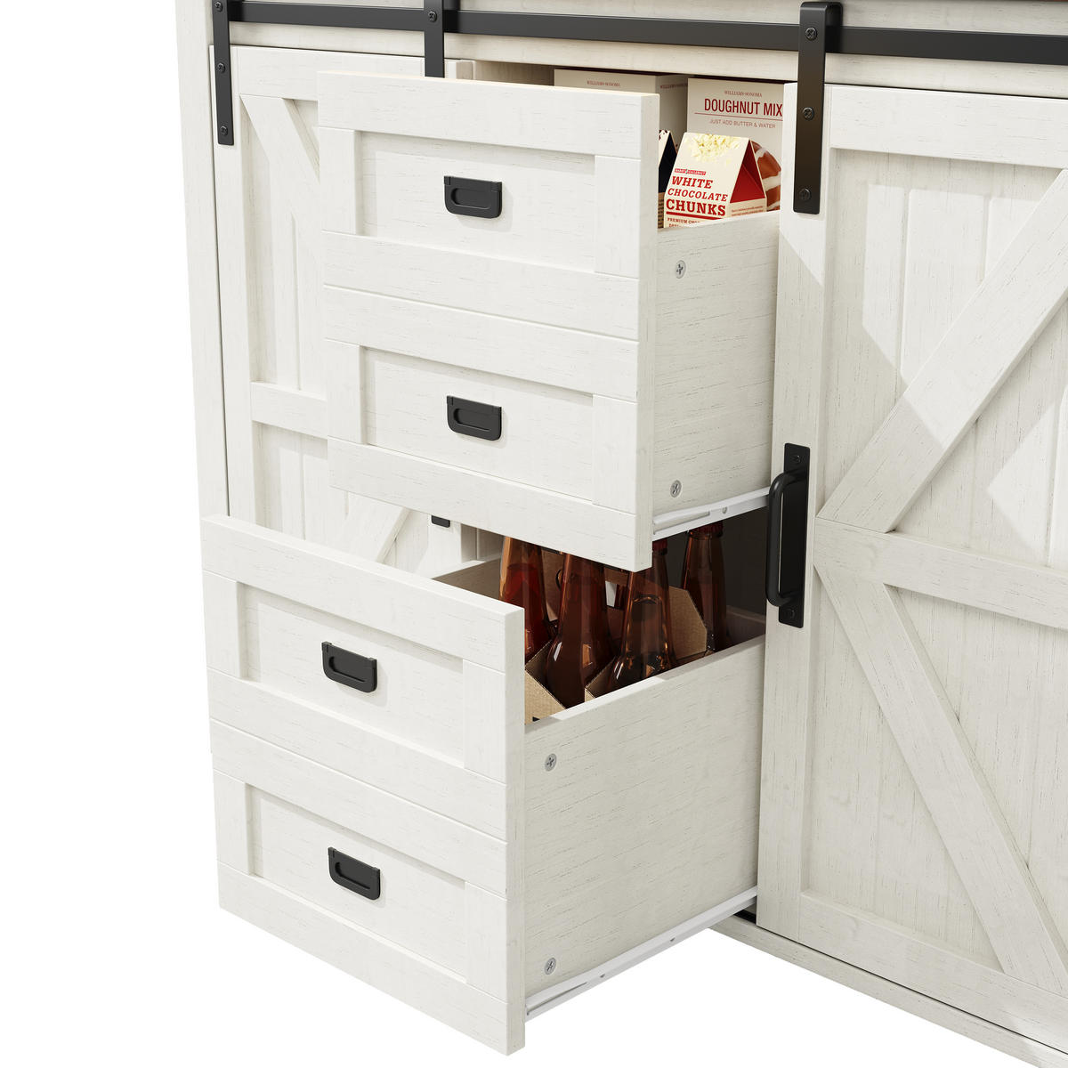 BUFFETSCHRANK, mit farbwechselnder LED-Beleuchtung und viel Stauraum, 115/40/174,7 cm, Weiß - Weiß, Holzwerkstoff (115/174.7/40cm) - Modfu