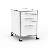 BÜRO-ROLLCONTAINER Holz, 60 cm, 3 Schubladen, 1 Hängeregistratur, Weiß - Chromfarben/Silberfarben, Holzwerkstoff/Metall (60/66.5/60cm) - Versee