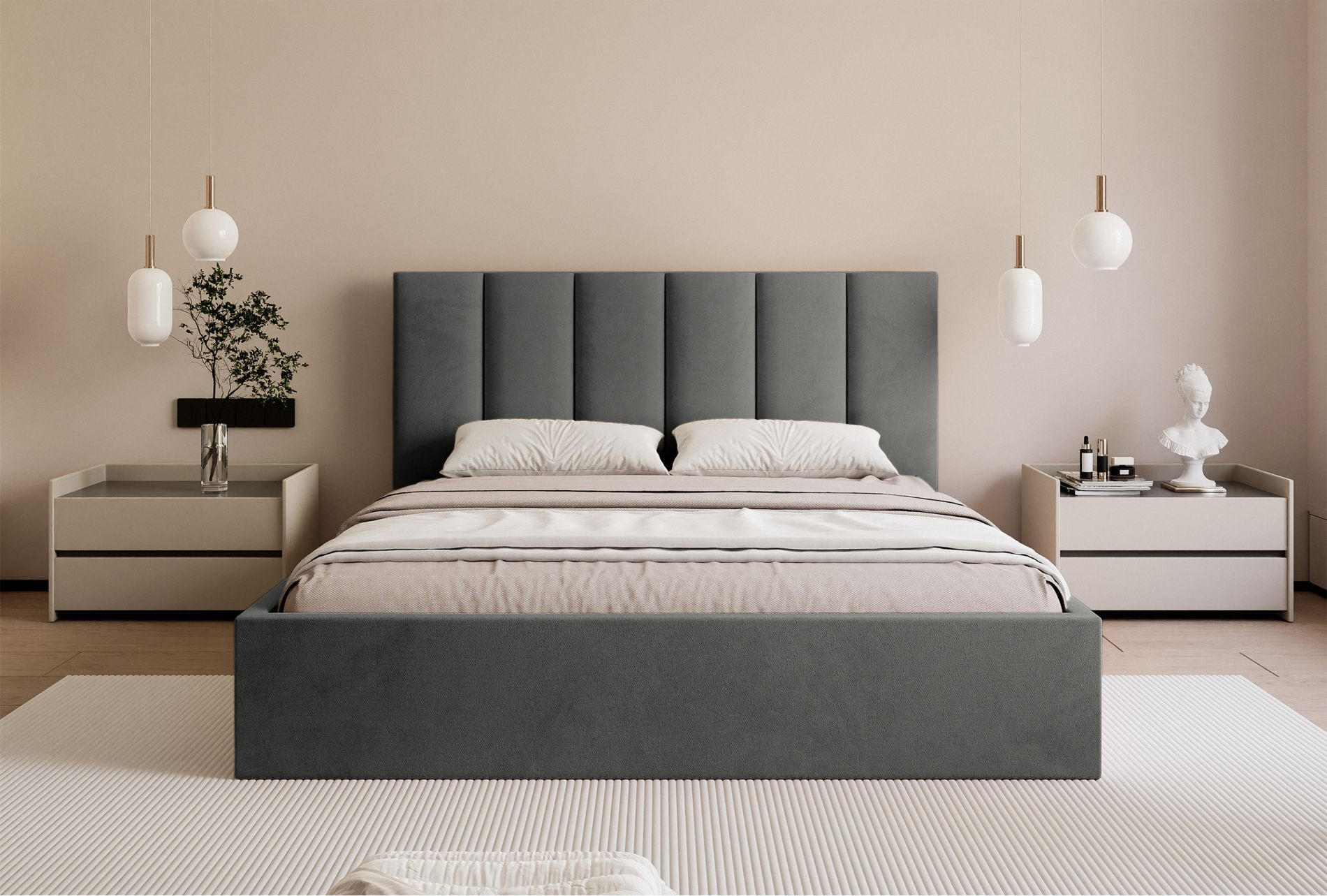 POLSTERBETT Masego Grau, Velours, 140x200 cm - Grau, Textil (140/200cm) - Selsey