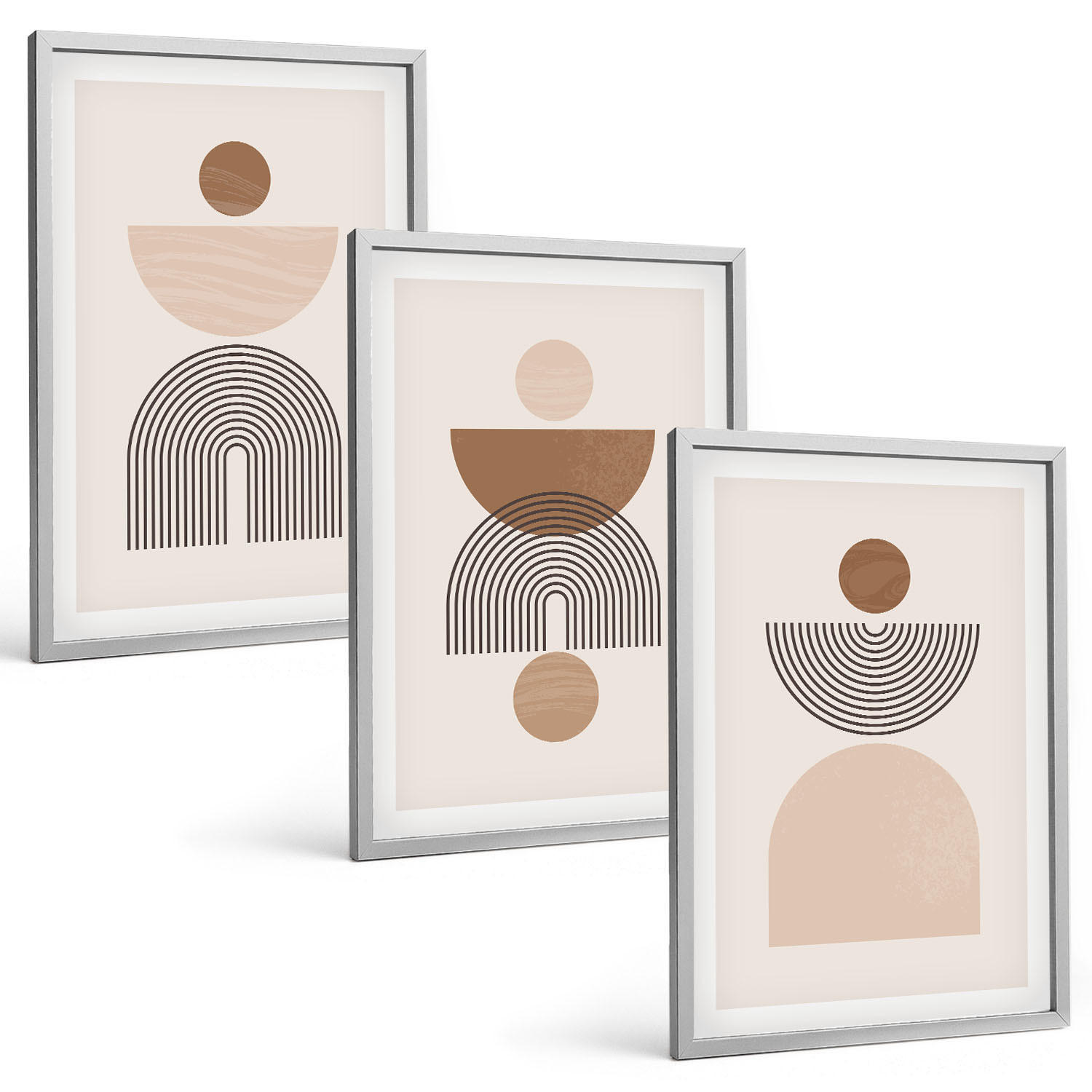 BILDER SET 3er Set - 40x60 cm Silberner Rahmen - Abstrakte braune Formen - Silberfarben, Kunststoff (40/60cm) - TULUP