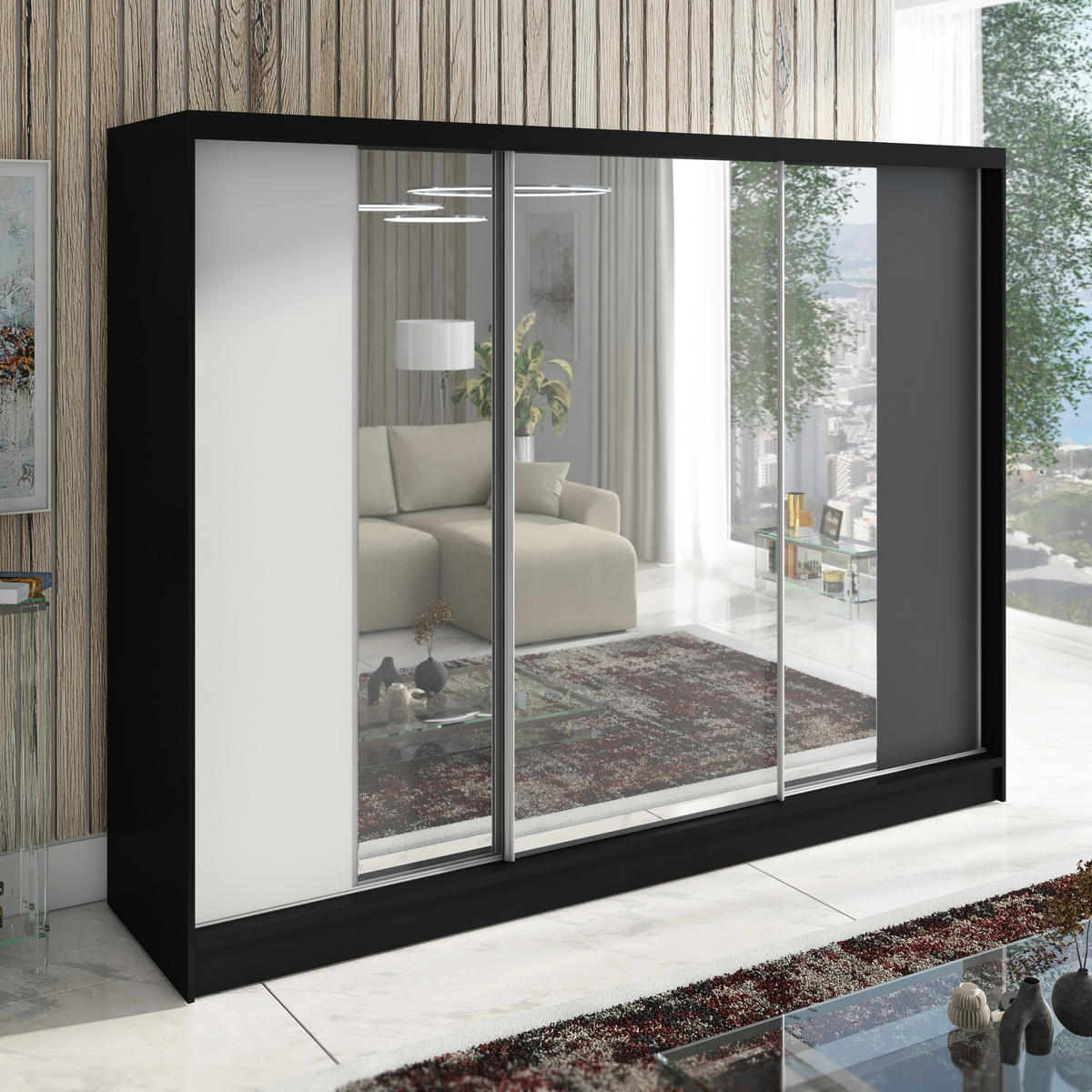 SCHWEBETÜRENSCHRANK 200 CM VIDA Farbe: Schwarz, Weiß, Graphit - Schwarz/Graphitfarben, Holzwerkstoff (200/215/60cm) - A&J MöbelLand