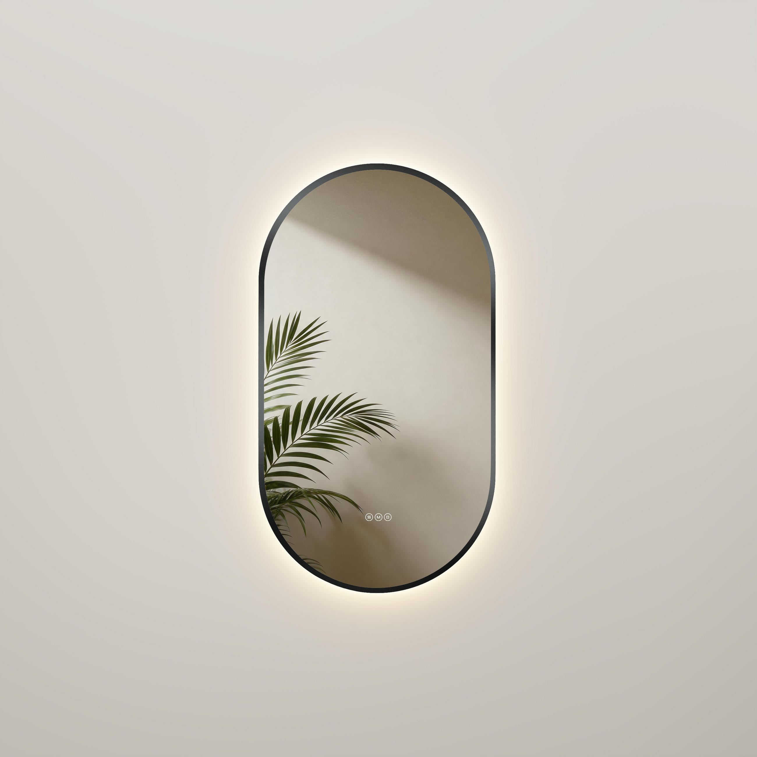BADSPIEGEL oval mit LED-Beleuchtung 45 x 75 cm Antibeschlag Schwarz - Schwarz, Glas (45/75/2cm) - EMKE