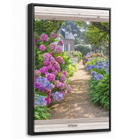 LEINWAND Bilder mit Rahmen - Hortensie - Durchsichtig - Blumen - Sommer - Lila - Weg - 20x30 - Lila, Textil (20/30cm) - MuchoWow