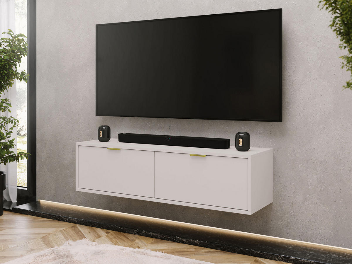 TV-LOWBOARD Senna 140 - Kaschmir/Goldfarben, Holzwerkstoff/Metall (140/30/33cm) - MIRJAN24