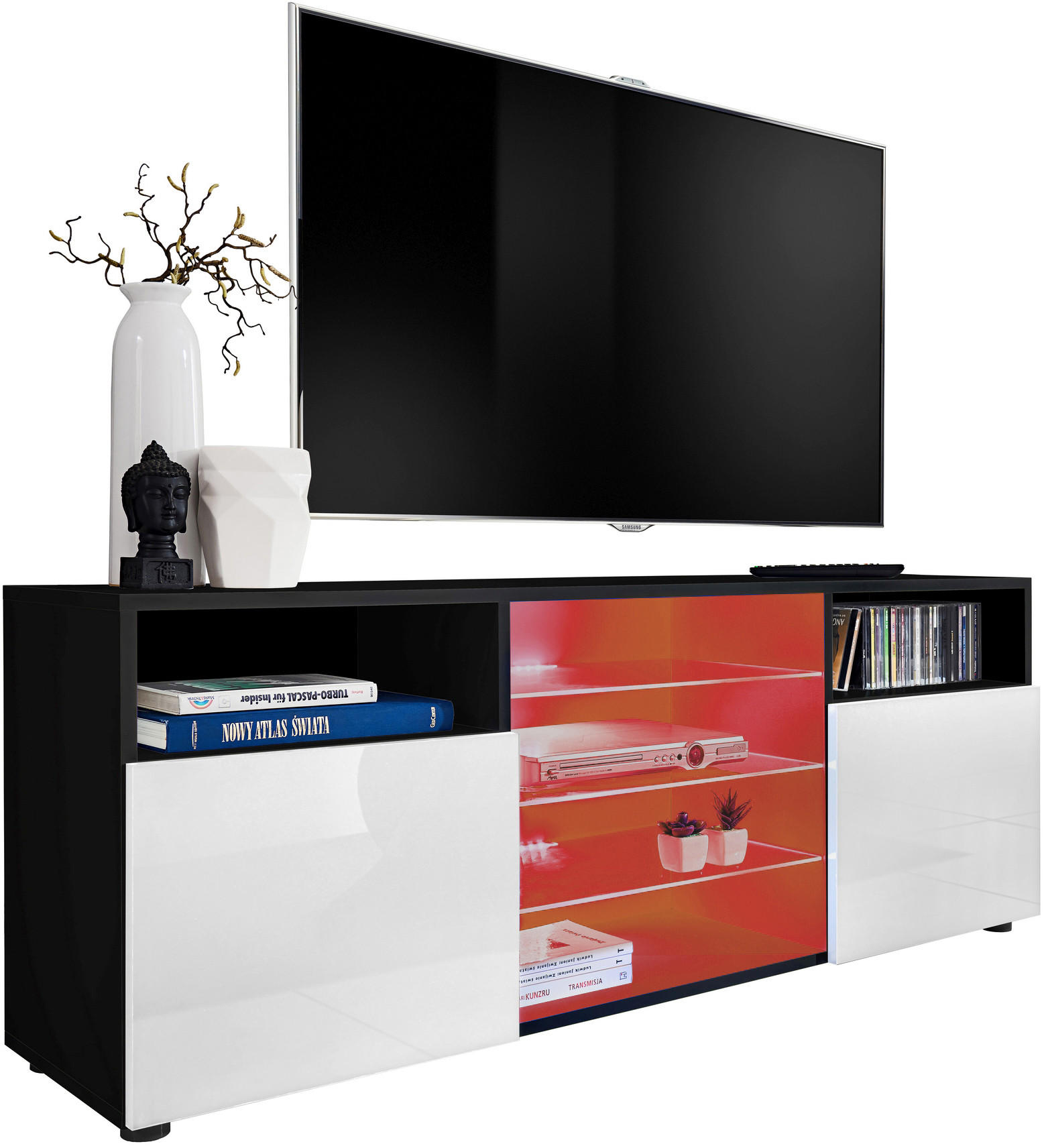 SIDEBOARD TV URBINO Black, LED Beleuchtung Mehrfarbige - Schwarz/Weiß, Glas/Holzwerkstoff (140/53/35cm) - Komodee
