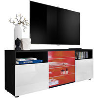 SIDEBOARD TV URBINO Black, LED Beleuchtung Mehrfarbige - Schwarz/Weiß, Glas/Holzwerkstoff (140/53/35cm) - Komodee
