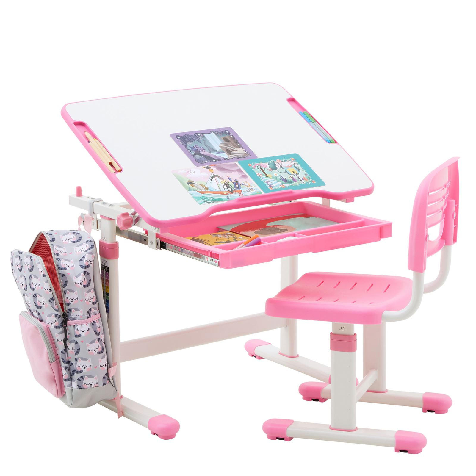 Idimex Kinderschreibtischset Weiß, Rosa 65x54x47 cm