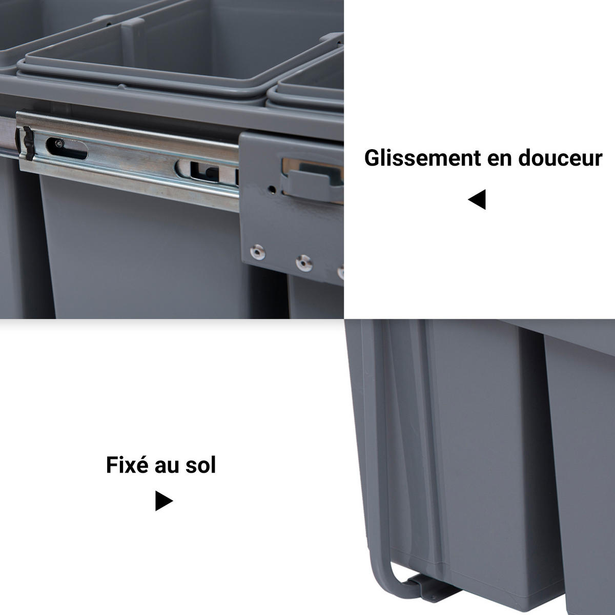 MÜLLTRENNSYSTEM Grau Ausziehbar Soft-Close 40L - Grau, Kunststoff (48/41.8/34.2cm) - PANGIVO