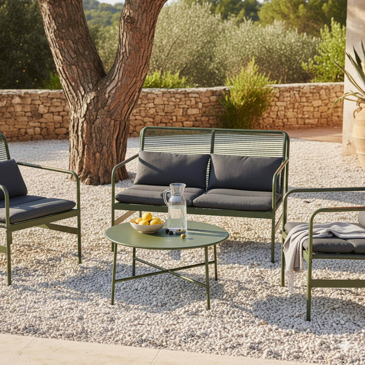 GARTENMÖBEL 4-Sitzer, Grün - Grün, Textil - Oviala