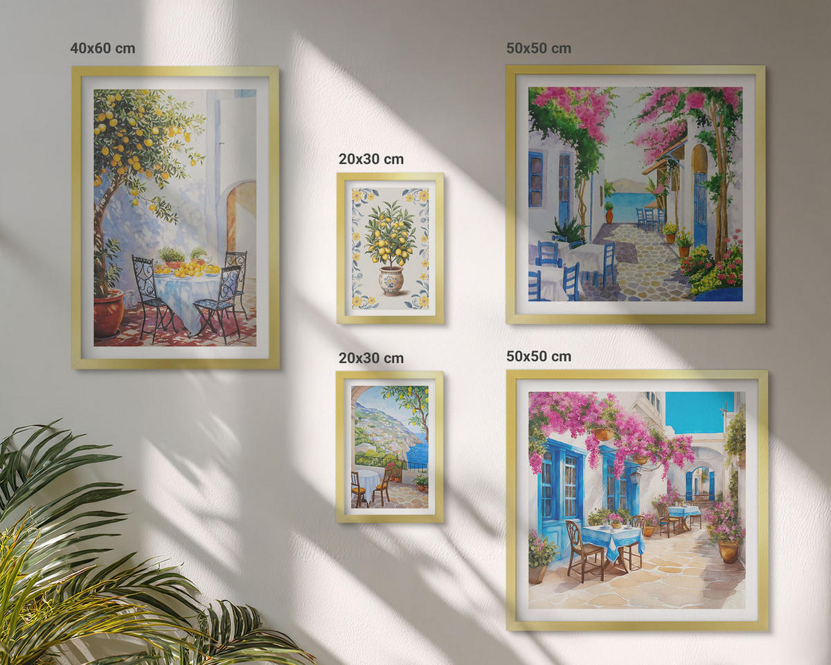 BILDER SET 5er Set - 50x50 cm & 20x30 cm & 40x60 cm Goldrahmen - Berglandschaften mit einem Fluss - Goldfarben, Kunststoff (40/60cm) - TULUP