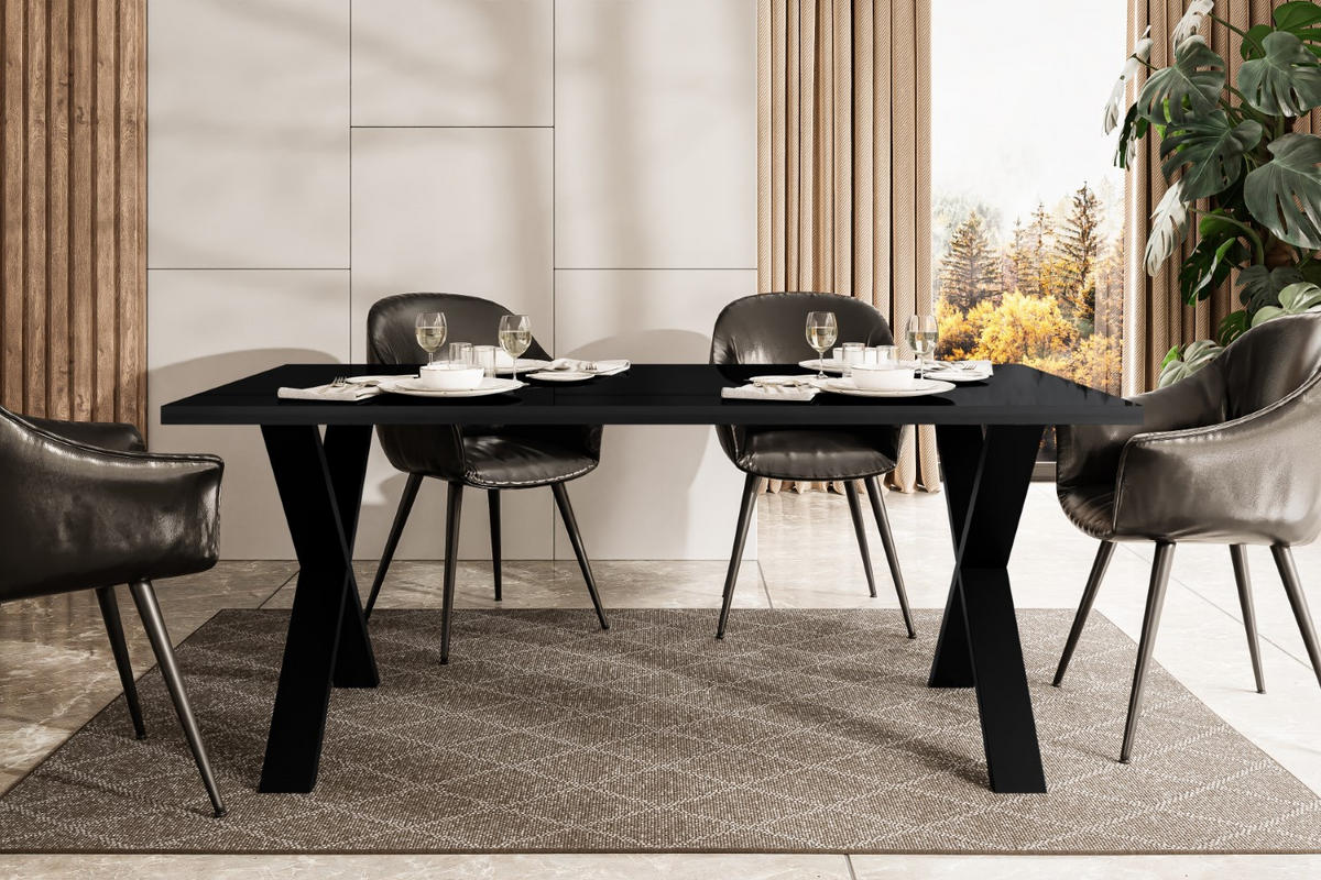 ESSTISCH 160x90x75 cm - Schwarz Hochglanz / Schwarz- KLYN X - Schwarz Hochglanz, Holzwerkstoff (160/90/75cm) - ALTDECOR