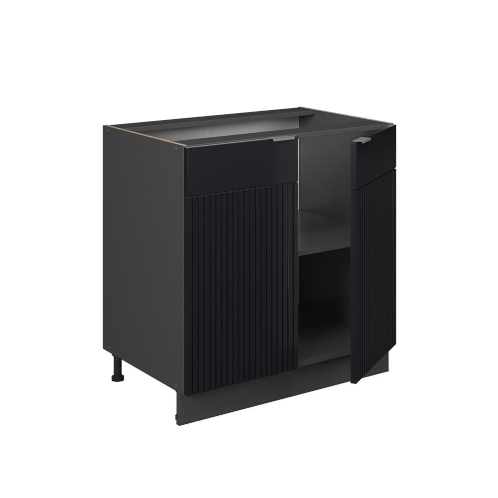 SPÜLENUNTERSCHRANK Fame-Line, Schwarz gestreift, 80 cm mit Regal, AP Eiche - Anthrazit/Schwarz, Holzwerkstoff (80/82/60cm) - Vicco