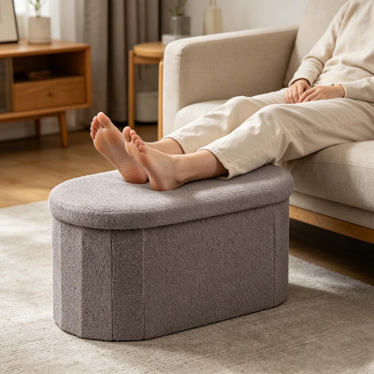 LAVICE Tmavě šedá s úložným prostorem teddy čalounění 76 cm - antracitová, kompozitní dřevo/textil (76/38/38cm) - Relaxdays