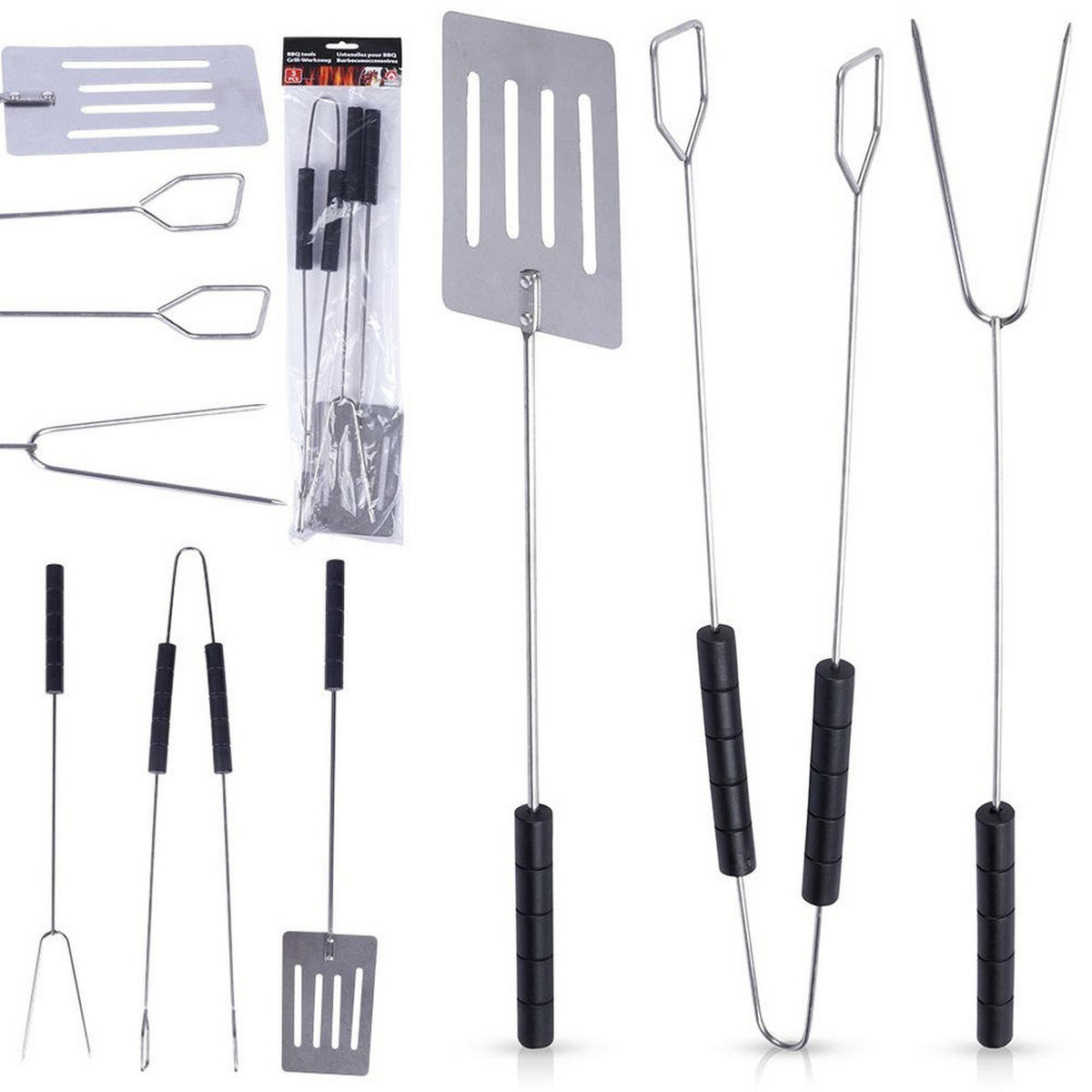 GRILLBESTECK-SET Metall/Kunststoff 3-teilig Silberfarben - Silberfarben, Metall (38cm) - BBQ Collection