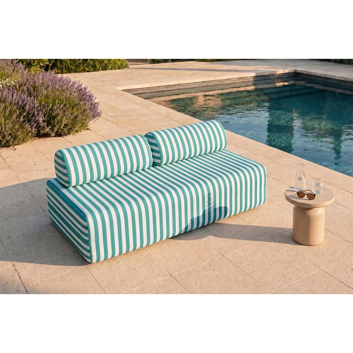 2-3-SITZER-GARTENSOFA mit Streifen in Weiß und Türkisblau - Türkis, Textil (95/70.5/190cm)