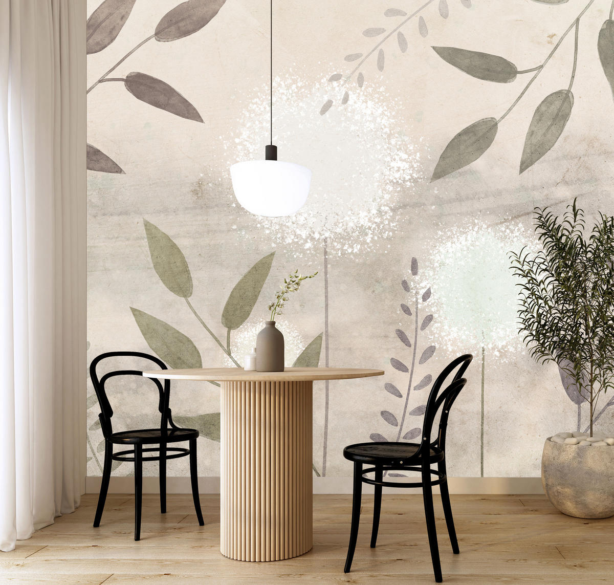 FOTOTAPETE Löwenzahn Blätter Retro 200x140 - Beige/Braun, Papier (200/140cm) - Muralo