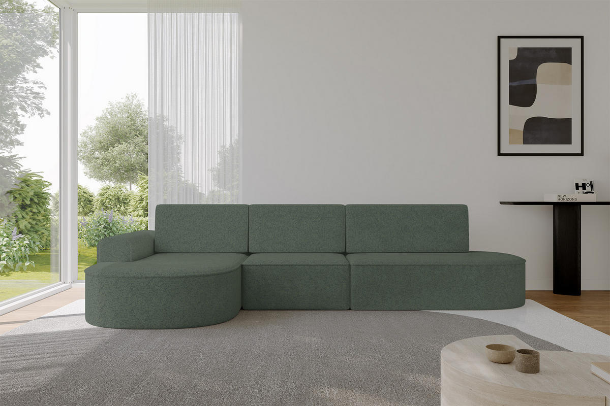 ECKSOFA mit Schlaffunktion Ottomane Links MARI L2-S 368X167X85 Grün Velours - Schwarz/Hellgrün, Holzwerkstoff/Kunststoff (368/167cm) - ALTDECOR