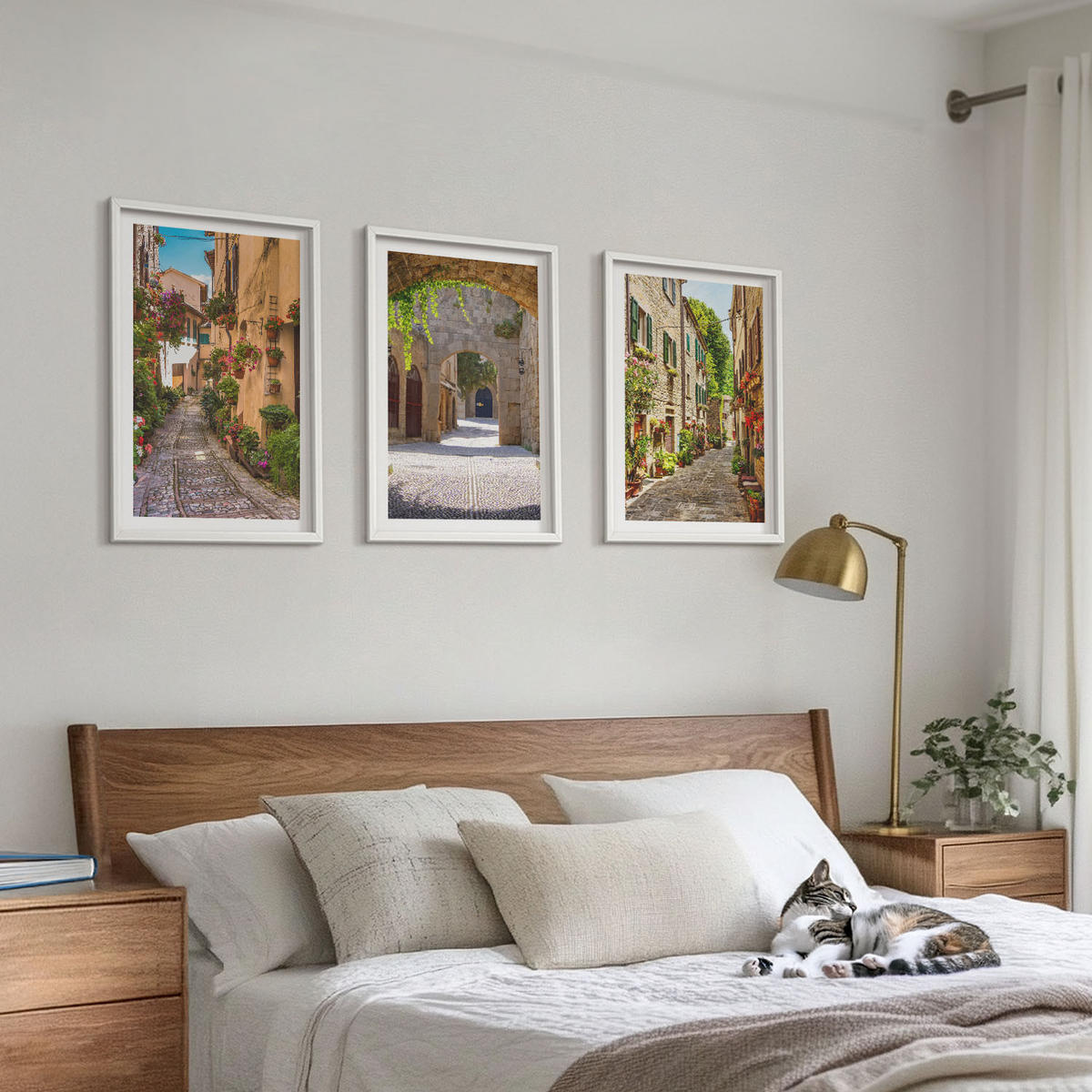 BILDER SET 3er Set - 40x60 cm Weißer Rahmen - Italienische Straßen, Blumen, Architektur - Weiß, Kunststoff (40/60cm) - TULUP