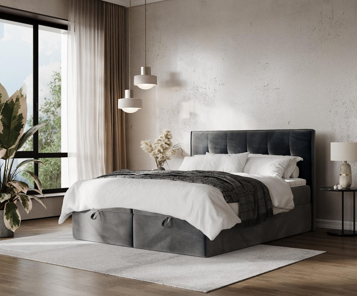 BOXBETT Tivra 180/200 cm Anthrazit im Paros Stoff - Anthrazit/Schwarz, Holz/Holzwerkstoff (180/200cm) - AltaBeds