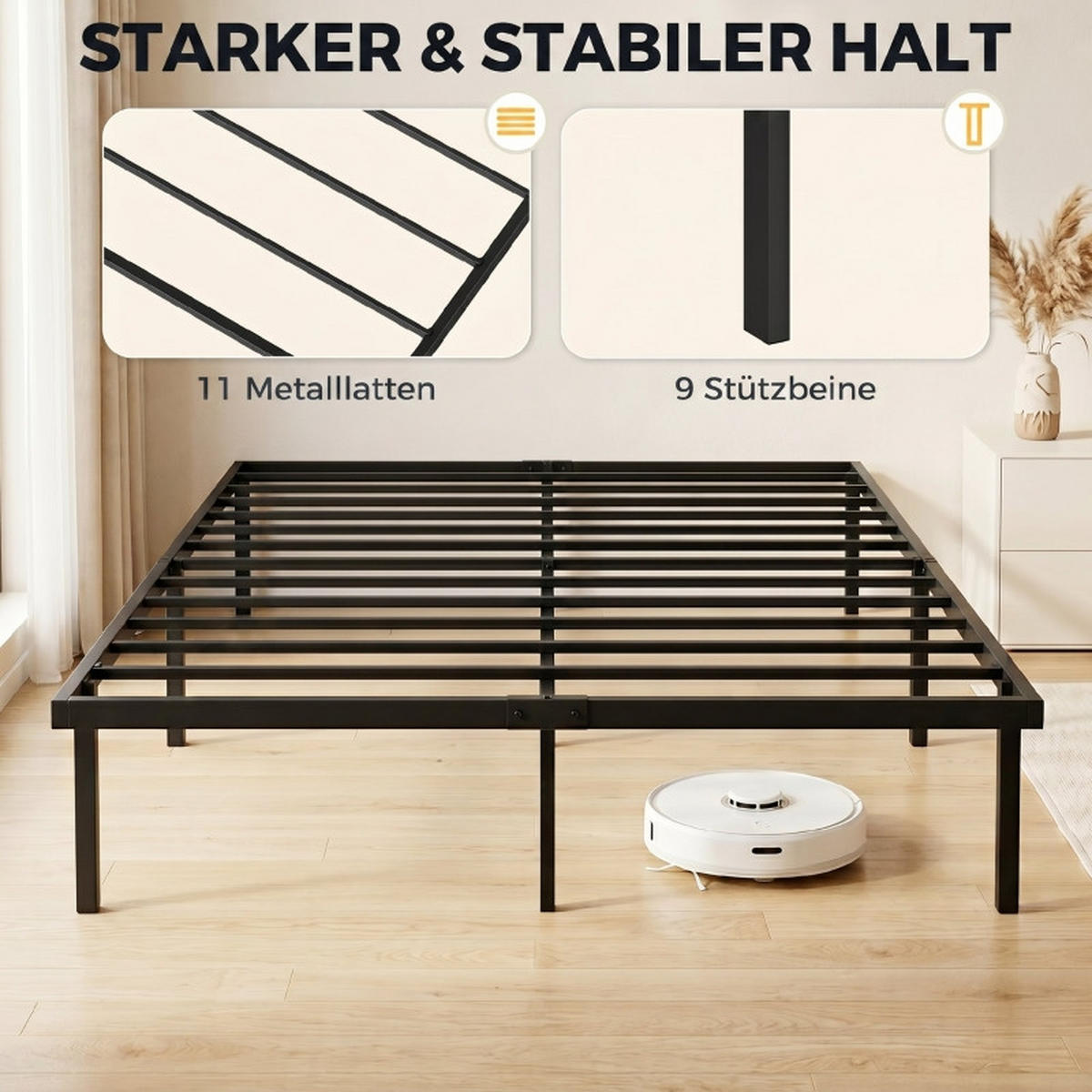 BETTGESTELL 140/200 cm DE-32877 9-Fuß-Struktur Schwarz - Schwarz, Metall (140/200cm) - ComfortXL