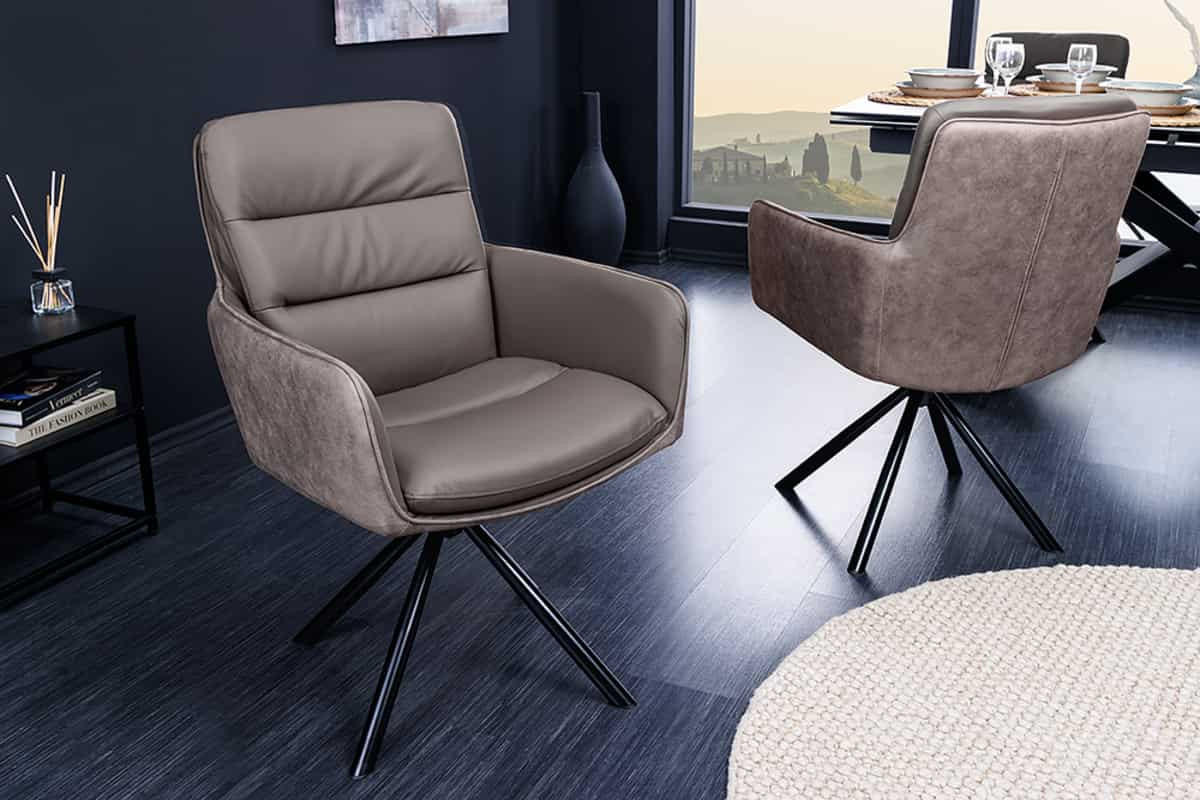 STUHL BIG GEORGE Microfaser Taupe 90 cm - Taupe/Schwarz, Leder/Textil (58/88/66cm) - riess-ambiente