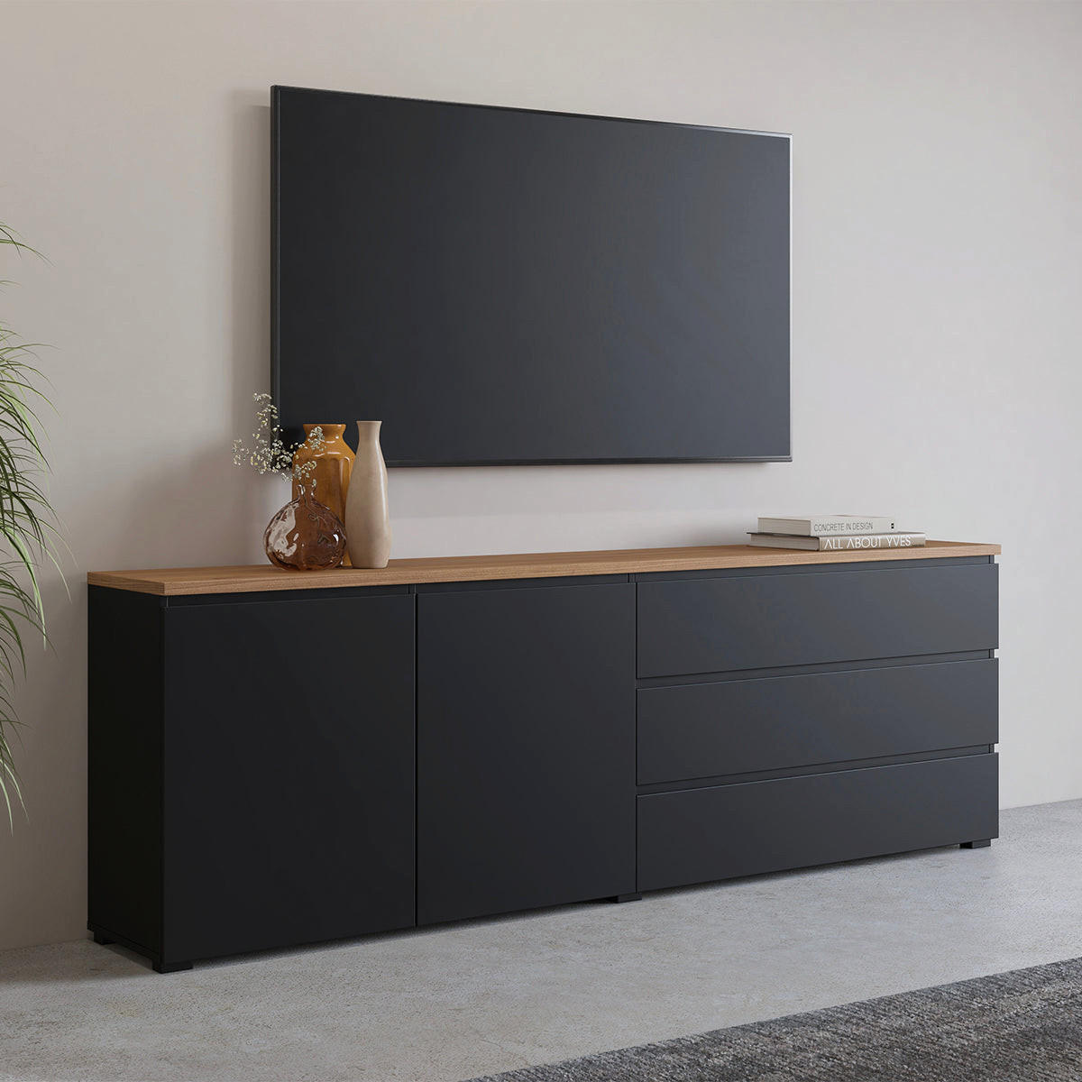 SIDEBOARD Liko Černá a dřevěná - černá, kompozitní dřevo (200/67.9/34.5cm) - Petits-meubles