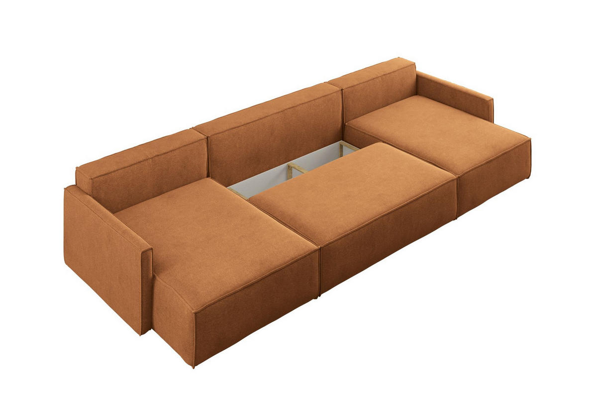 ECKSOFA Carlos U-Form Mit Schlaffunktion Und Bettkasten Stoff Salvador Braun - Braun, Holz (348/142cm) - Kaiser Möbel