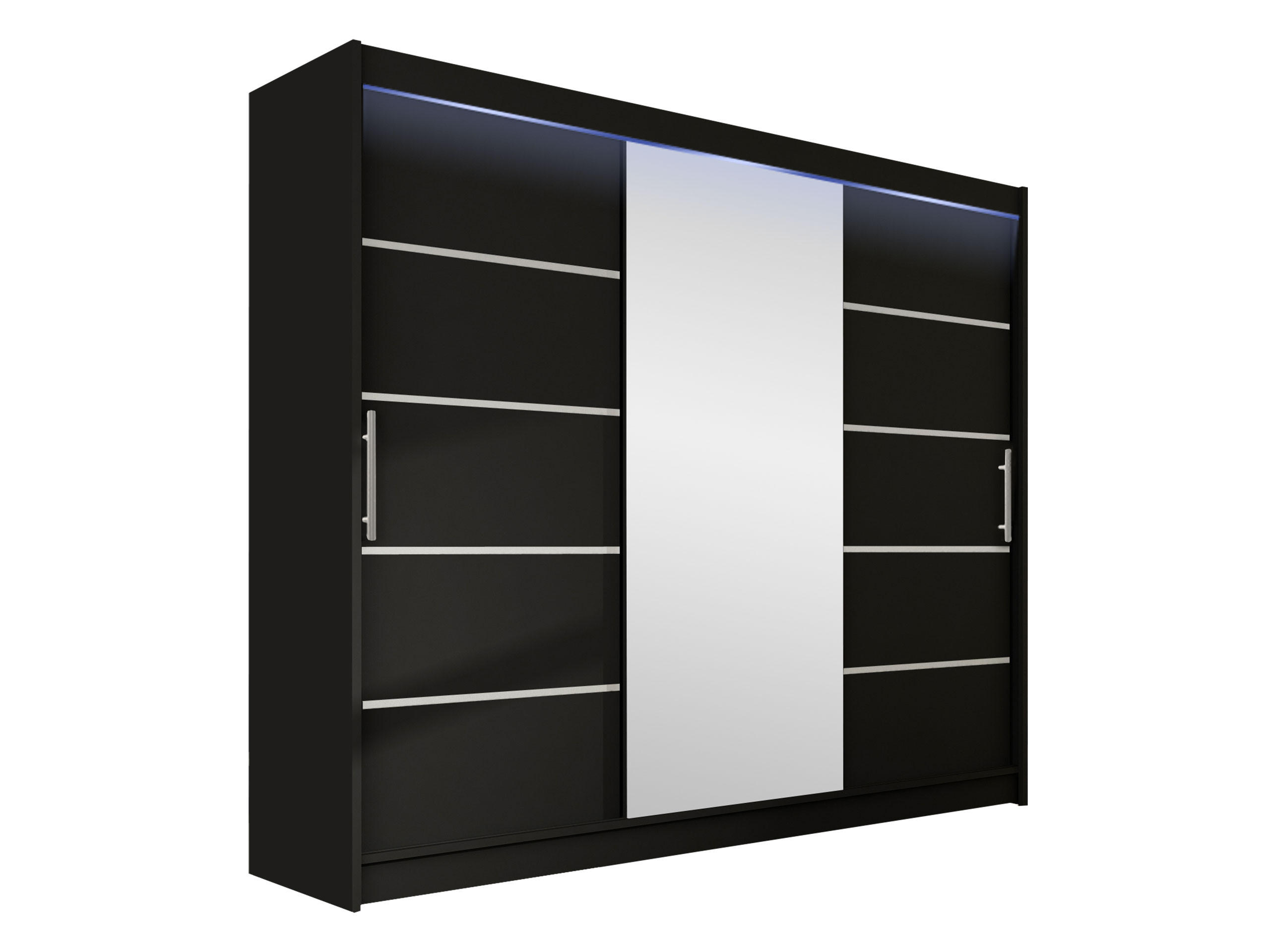 KLEIDERSCHRANK Aston VI, mit RGB LED Beleuchtung - Silberfarben/Schwarz, Holzwerkstoff/Kunststoff (250/215/58cm) - MIRJAN24