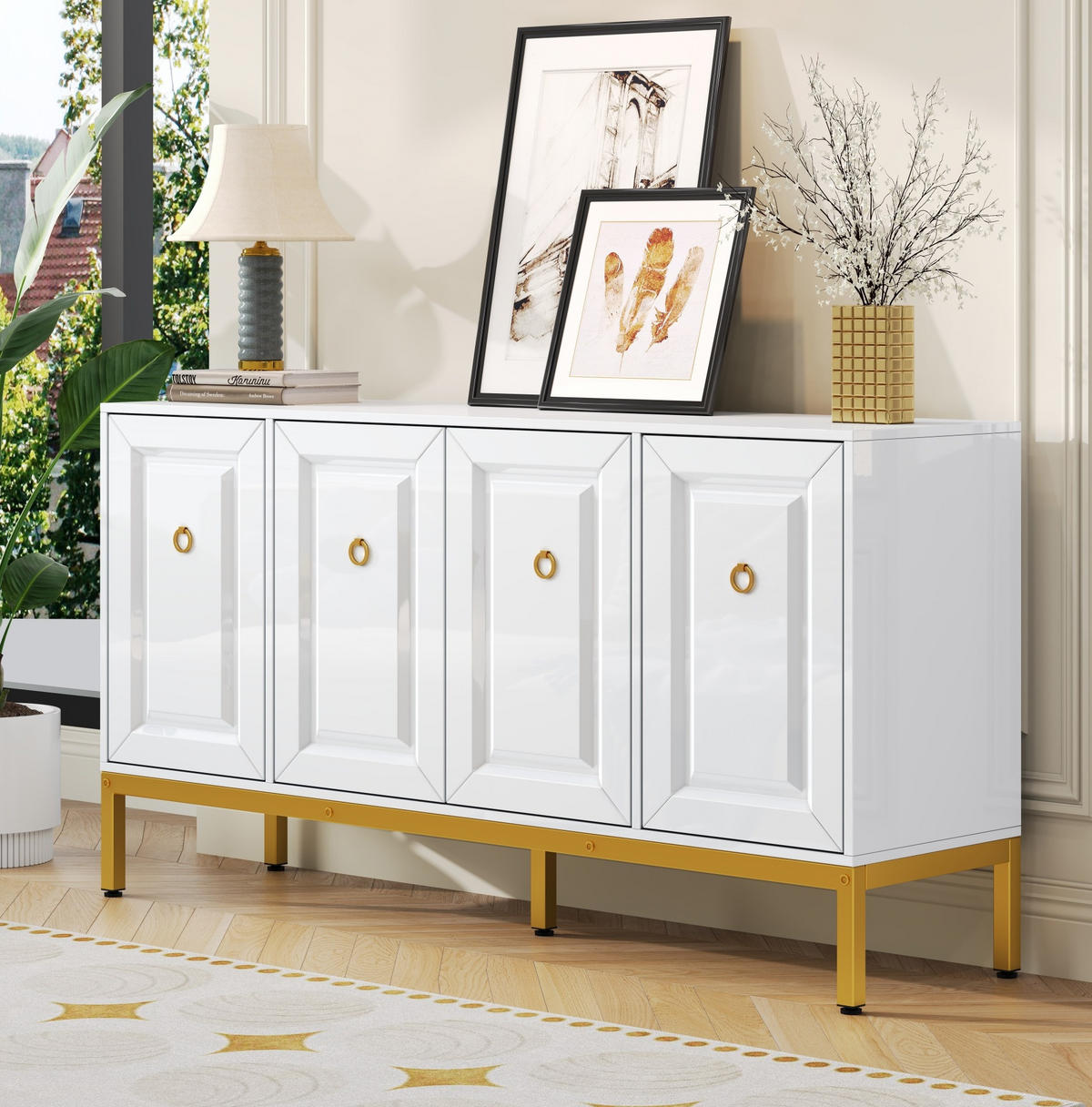 KOMMODE aus MDF&Spanplatte 140x40x80cm in Weiß mit Hochglanz - Weiß, Holzwerkstoff (140/80/40cm) - Modfu