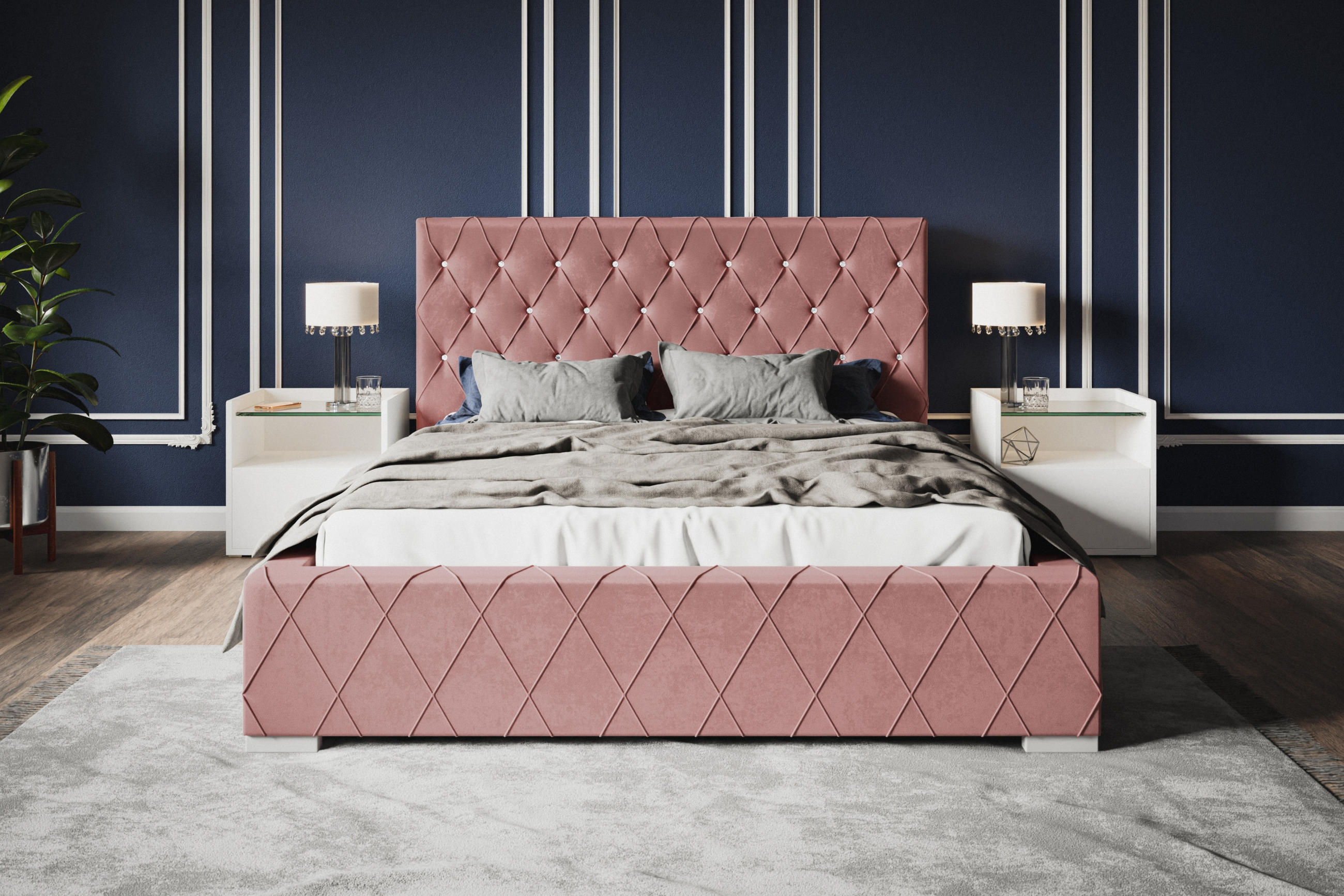 POLSTERBETT Berlin, 140x200 cm, mit Bettkasten und Lattenrost aus Holz, Velourstoff, Farbe: Rosa - Rosa, Holz/Kunststoff (140/200cm) - Alpi-Möbel