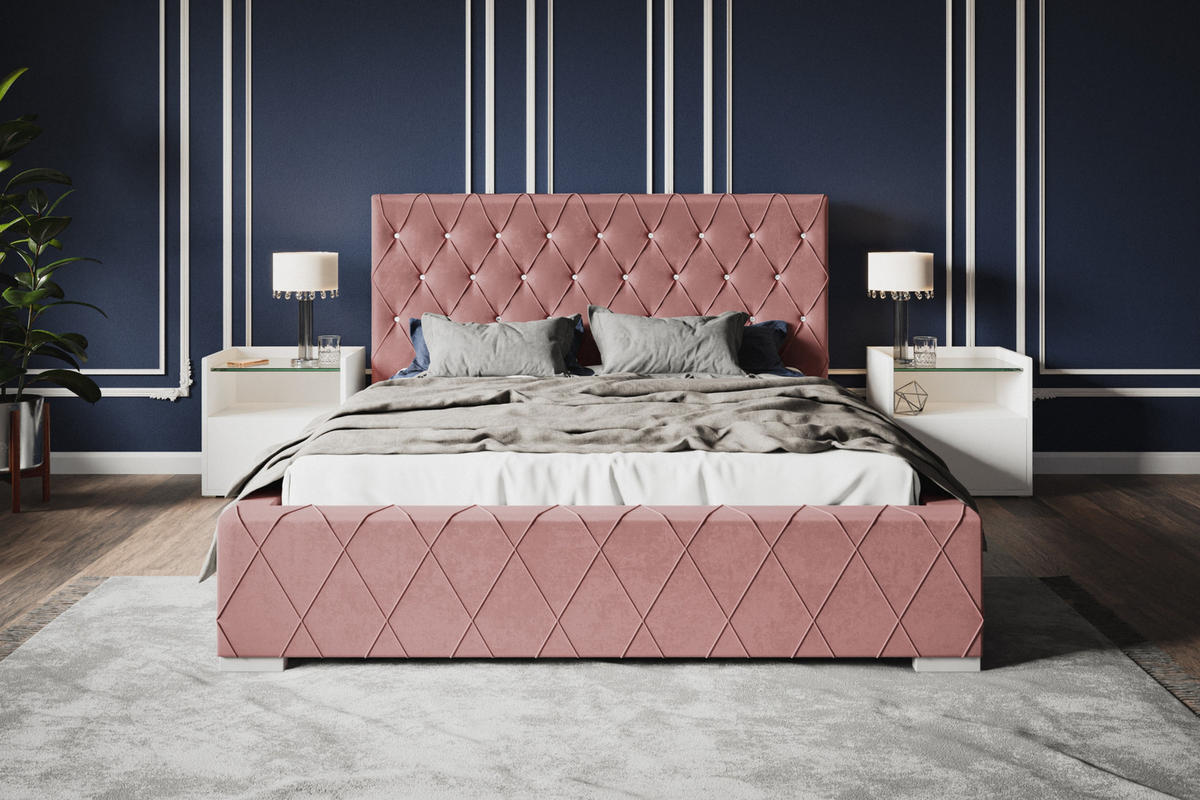POLSTERBETT Berlin, 120x200 cm, mit Bettkasten und Lattenrost aus Holz, Velourstoff, Farbe: Rosa - Rosa, Holz/Kunststoff (120/200cm) - Alpi-Möbel
