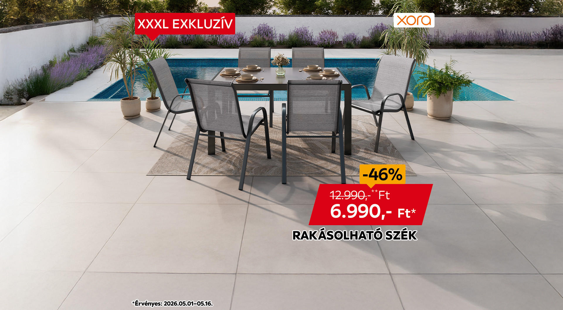 A rakásolható szék 2026.05.01-05.15. között 12.990 Ft helyett csak 6.990 Ft/db az áruházakban és online.
