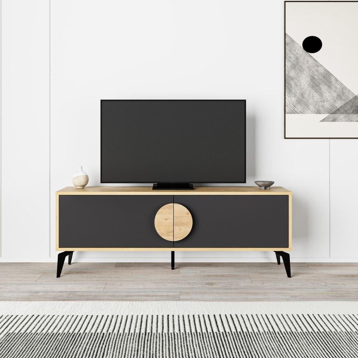 TV-MÖBEL 2 Türen Vae - L140 cm - Eiche Artisan/Grau, Holzwerkstoff (35/51/140cm) - Calicosy