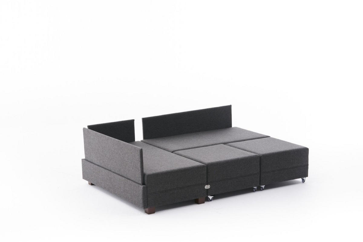 ECKSOFA mit rollbarer Schlaffunktion - Anthrazit/Walnussfarben, Holz/Textil (280/210cm) - myHomelando