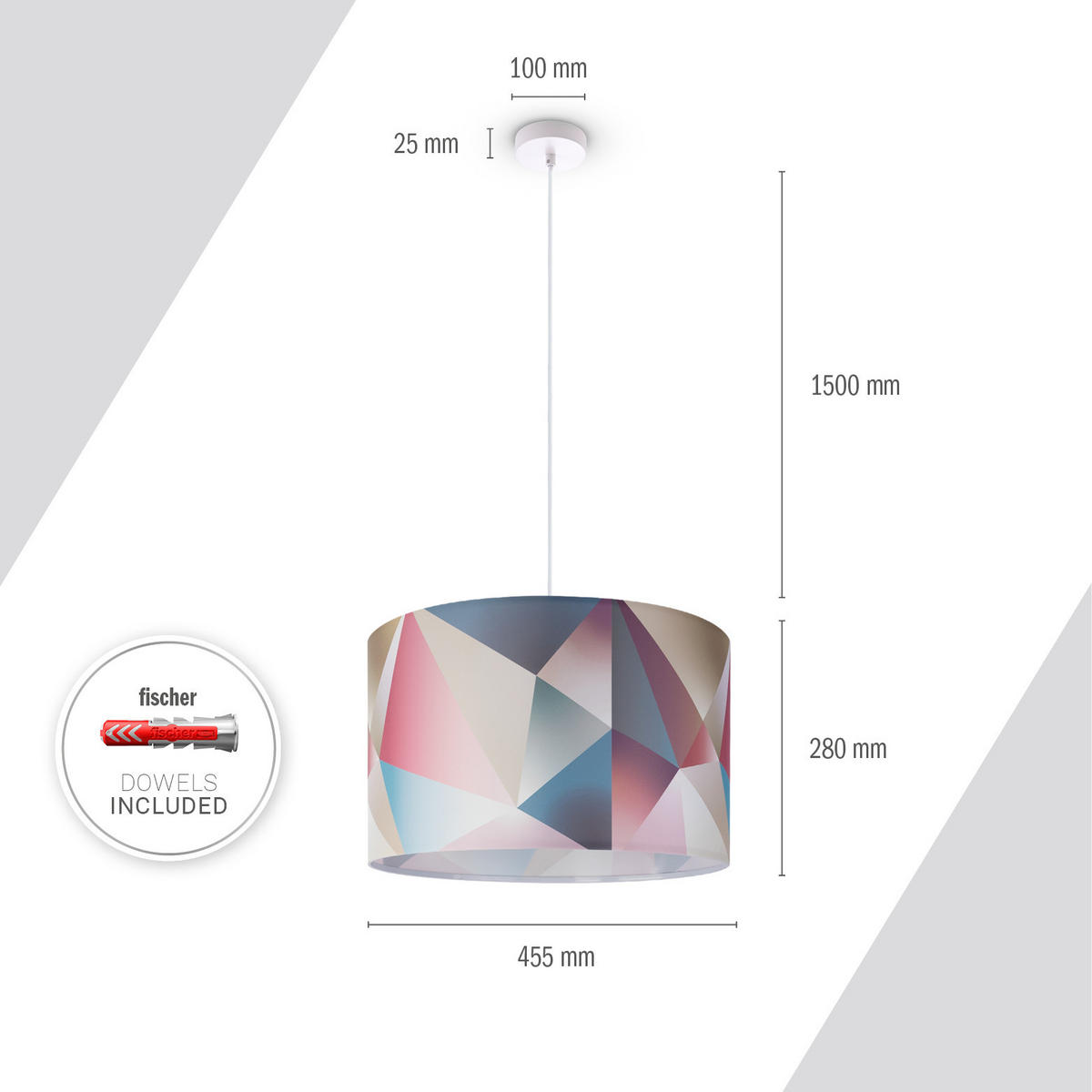 PENDELLEUCHTE Hugo Pd1 Kos 310 - Multicolor/Weiß, Metall (45.5/45.5/27cm) - Paco Home