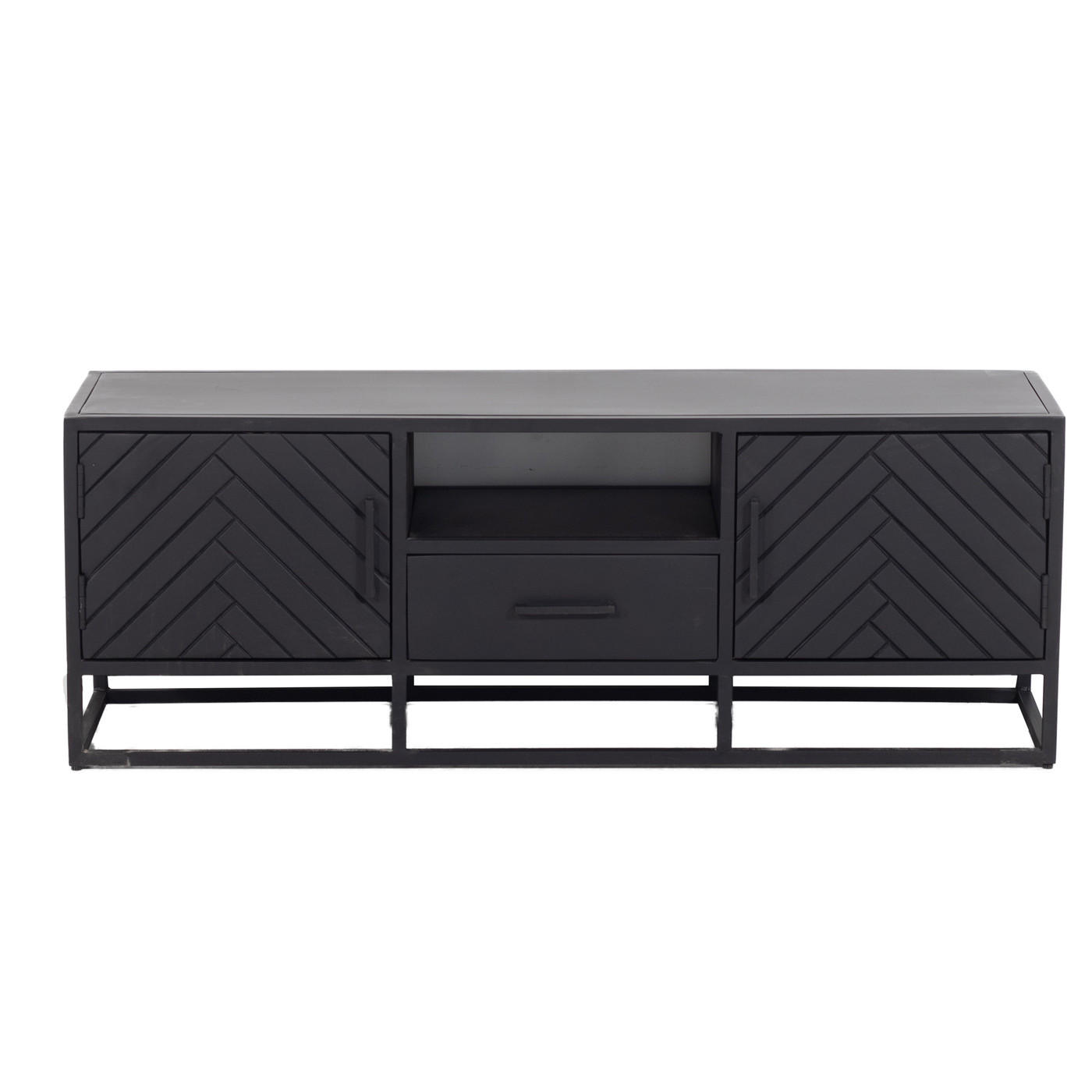 TV-SCHRANK Herringbone aus Mangoholz 140cm, schwarz - Schwarz, Holz (140/50/40cm) - Giga Meubel