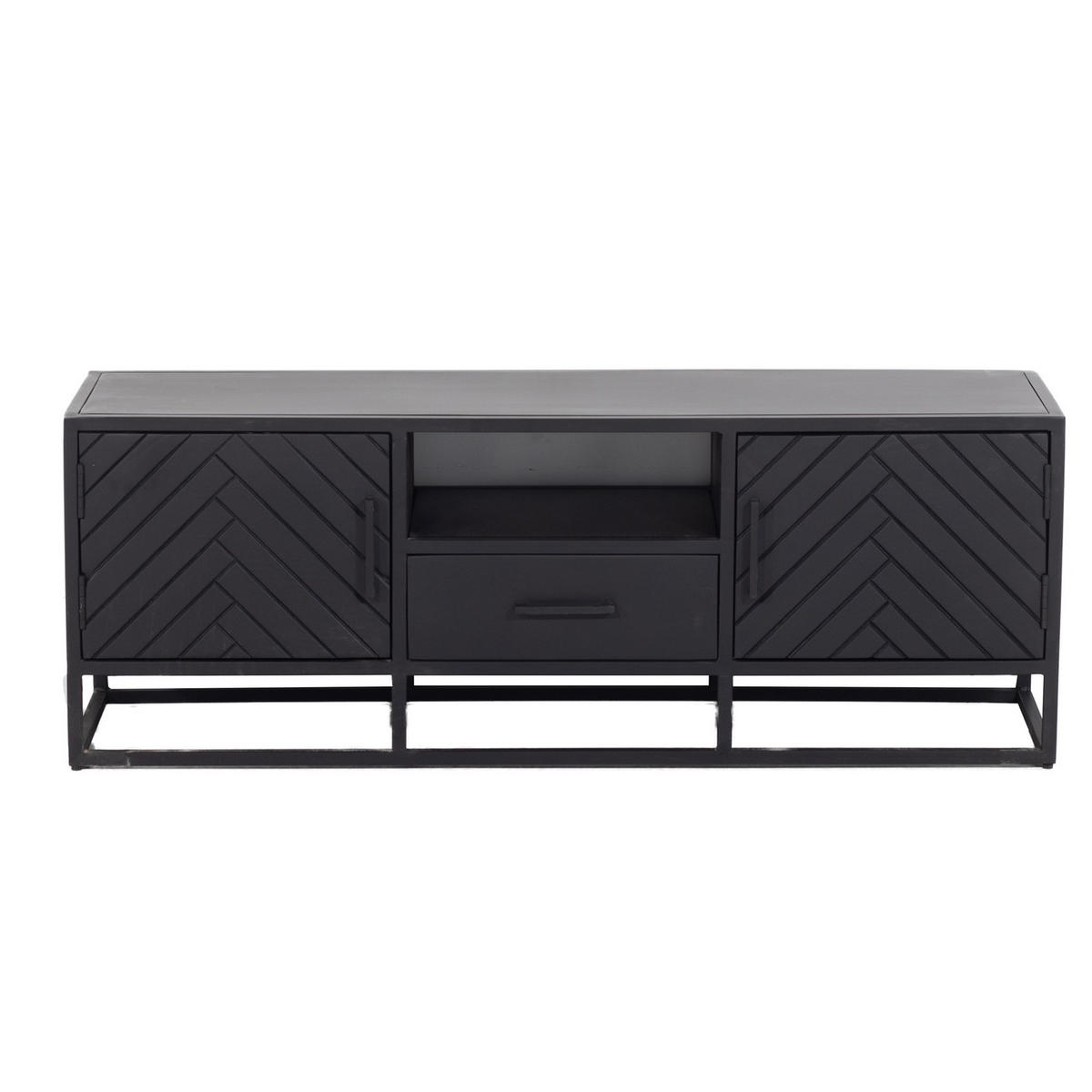 TV-SCHRANK Herringbone aus Mangoholz 140cm, schwarz - Schwarz, Holz (140/50/40cm) - Giga Meubel