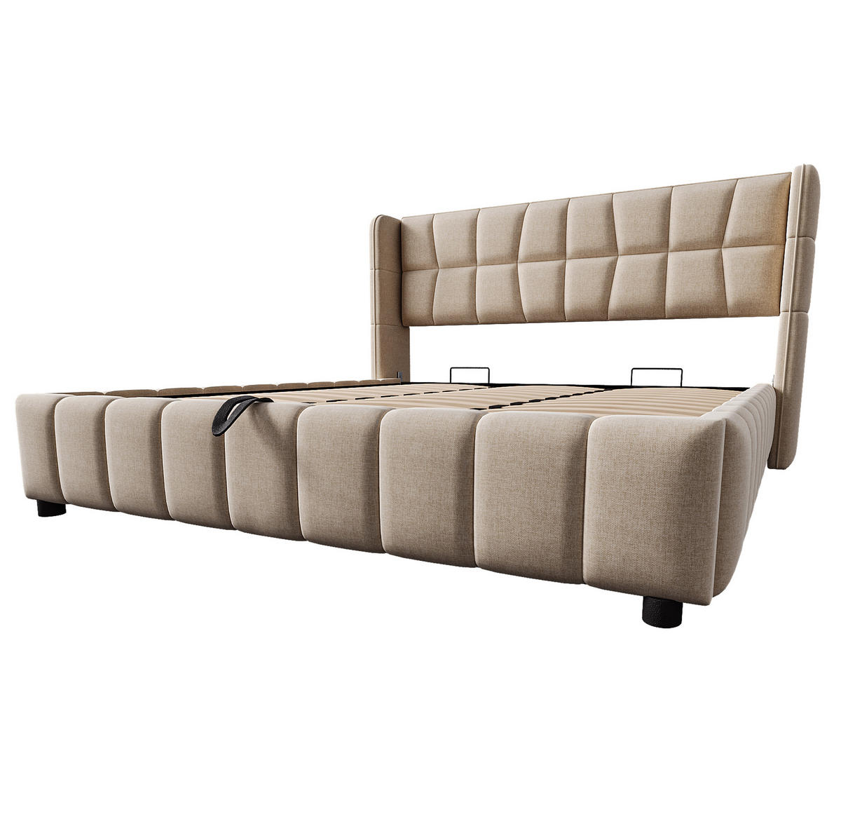 POLSTERBETT 180/200 cm mit Stauraum, Lattenrost und gepolstertem Kopfteil aus Leinen, Beige - Beige, Textil (180/200cm) - Redom