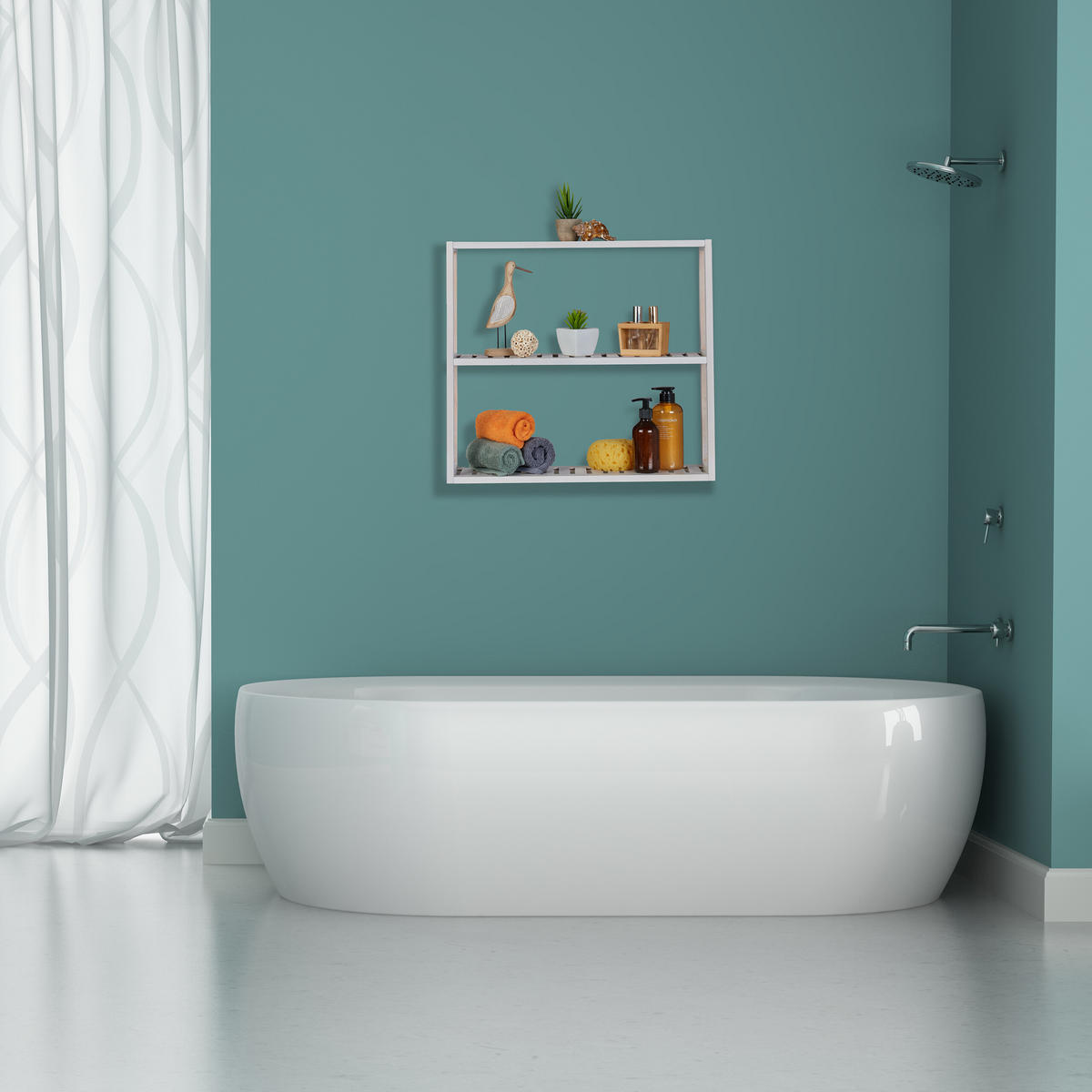 NÁSTĚNNÉ regály - bílá, dřevo (60/54/15cm) - Relaxdays