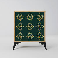 SIDEBOARD ROYAL MEDALLION, Eichefarben, 57,5x42x70,5 cm, Schwarze Metall-Sternfüße - Eichefarben/Multicolor, Holzwerkstoff/Metall (57.5/70.5/42cm) - SpaceRebels