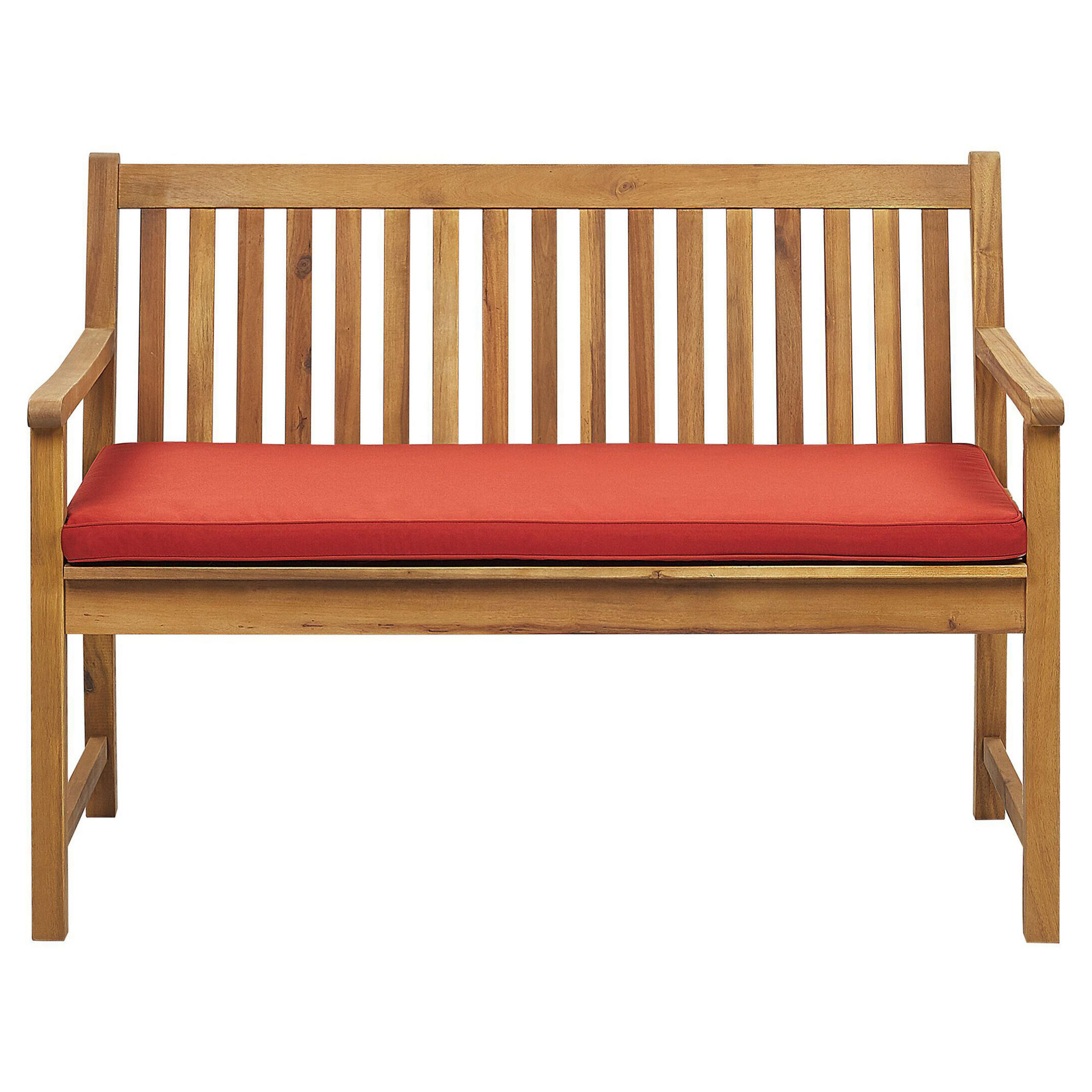 GARTENBANK zertifiziertes Holz hellbraun Auflage terracotta 120 cm Vivara - Hellbraun/Terracotta, Holz (120/88/61cm) - Beliani