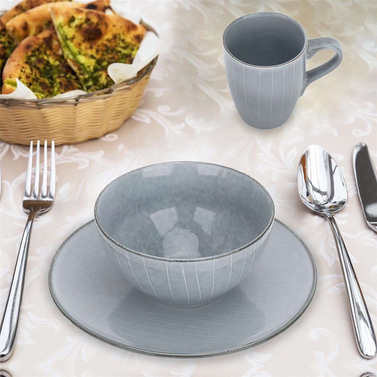 GESCHIRRSET (12-tlg.) - Grau, Keramik (30/29/45cm) - Intirilife