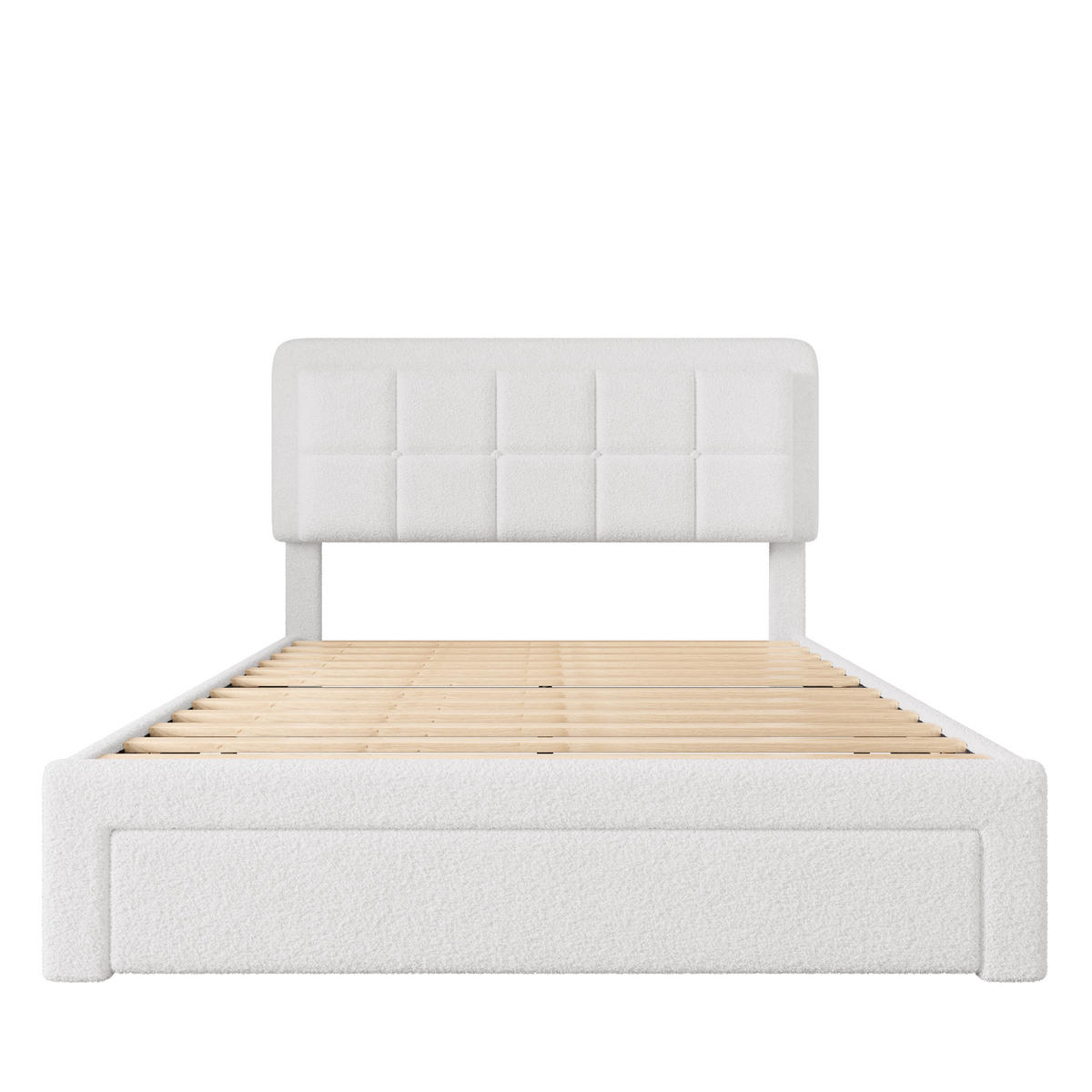 POLSTERBETT 160/200 cm weiß Teddy mit verstellbarem Kopfteil und USB-Anschluss - Weiß, Textil (160/200cm) - OKWISH