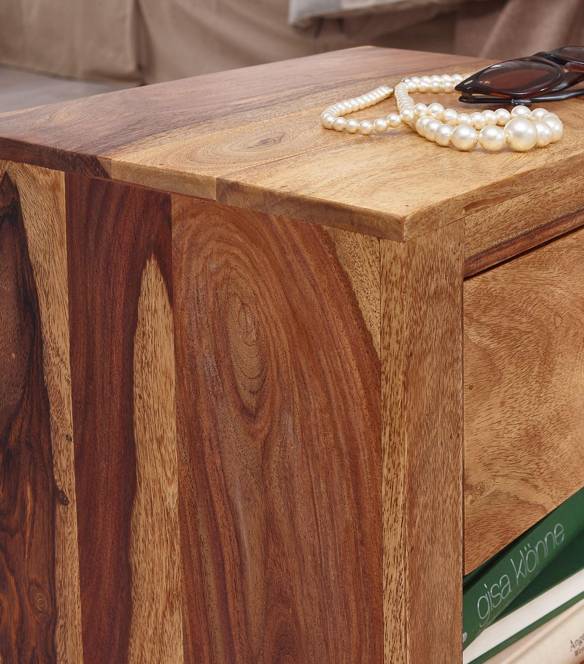 NACHTTISCH – Massivholz, Landhausstil, Ablage & Schublade, Griff verchromt - Braun, Holz/Metall (40/40/30cm) - KADIMA DESIGN