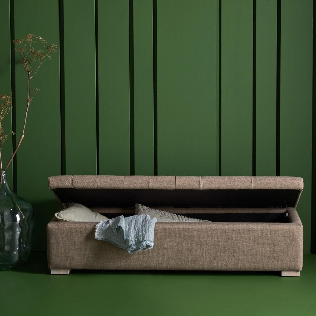 AUFBEWAHRUNGSBANK Kasten mit Stoff Beschichtung Vatikanischen Taupe - 140/44/39 cm - Taupe, Textil (44/39/140cm) - Signature