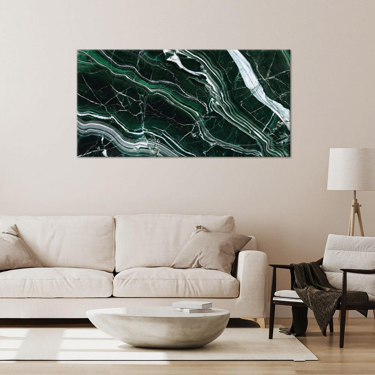 LEINWANDBILD Grüner Smaragd-Marmorstein 100x50cm - Grün, Textil (100/50cm) - Feeby