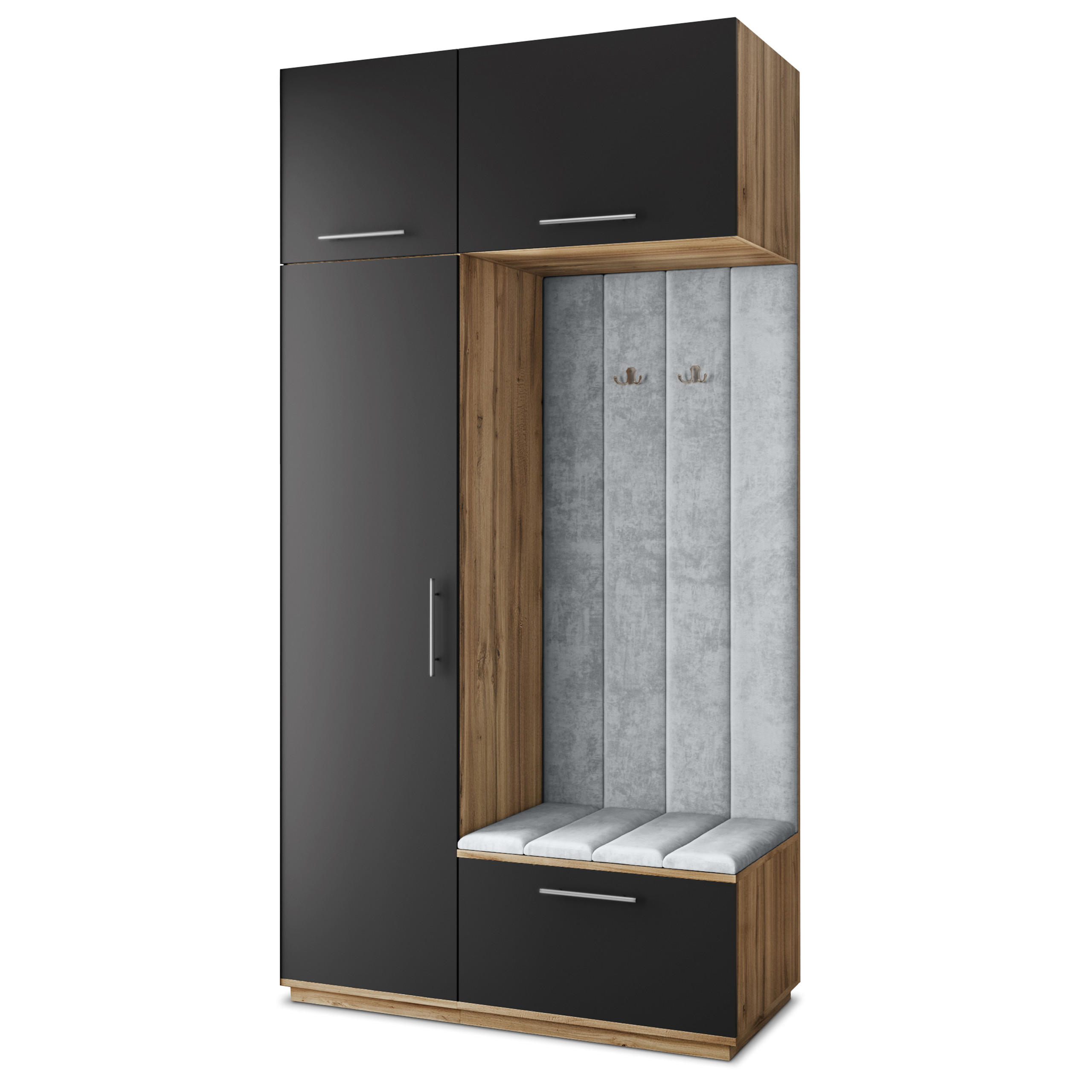 Masseno Garderobenschrank Eiche Wotan, Schwarz, Hellgrau 120x240x60 cm